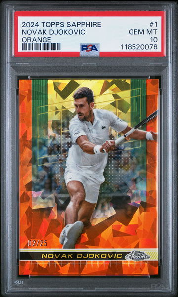 2024 TOPPS CHROME SAPPHIRE TENNIS NOVAK DJOKOVIC #/25 ORANGE #1 PSA 10