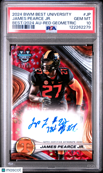 2024 Bowman Best University Best Of 2024 Autographs James Pearce JR. #JP Red Geometric /10 PSA 10 Topps