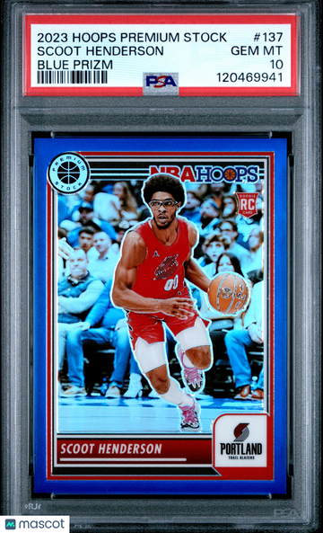 2023 Panini Hoops Premium Stock Scoot Henderson #137 Blue Prizm PSA 10