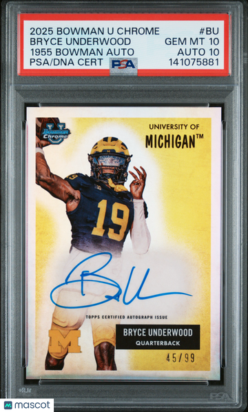 2025 Bowman Chrome 1955 Bowman Autographs Bryce Underwood #BU /99 PSA 10 Auto Available