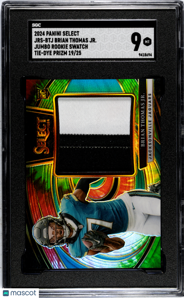 2024 Panini Select Brian Thomas JR. #JRS-BTJ Jumbo Rookie Swatch Tie Dye Prizm SGC 9