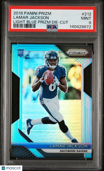 2018 Panini Prizm Lamar Jackson #212 Light Blue Die Cut /199 Rookie RC PSA 9