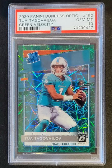 2020 Donruss Optic TUA TAGOVAILOA Rated Rookie Green Velocity Prizm #152 PSA Gem Mint