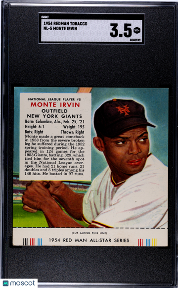 1954 Redman Tobacco Monte Irvin #NL-5 SGC 3.5