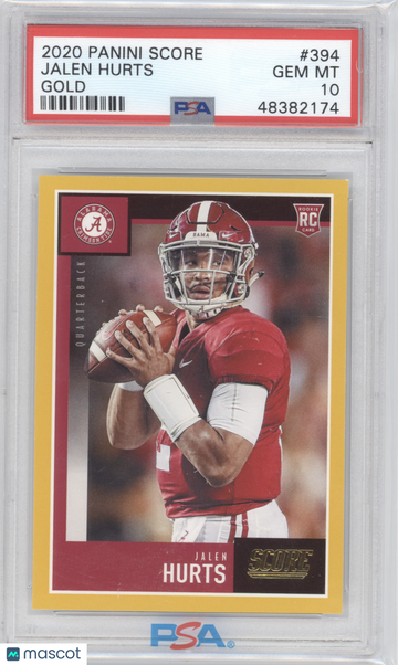 2020 Panini Score Jalen Hurts #394 Gold PSA 10 Football Trading Card