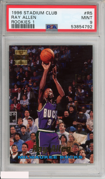 1996 STADIUM CLUB RAY ALLEN #R5 ROOKIES 1 HOF MILWAUKEE BUCKS RC PSA 9 MINT