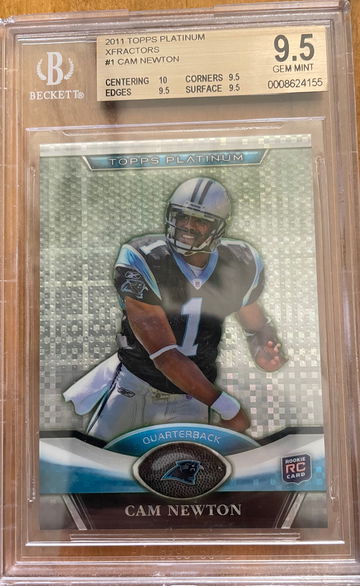 2011 Topps Platinum Xfractors Cam Newton Rookie #1 BGS 9.5 Loose Label + chipped top left corner of slab