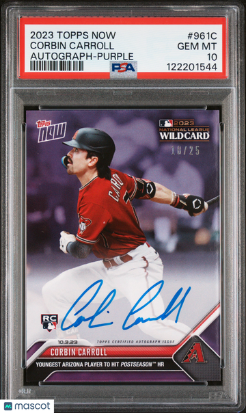 2023 Topps Now Corbin Carroll #961C Autograph Purple /25 PSA 10 Topps