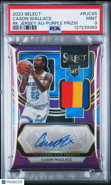 2023 Panini Select Rookie Jersey Autographs Cason Wallace #RJCSS RK Purple Prizm PSA 9