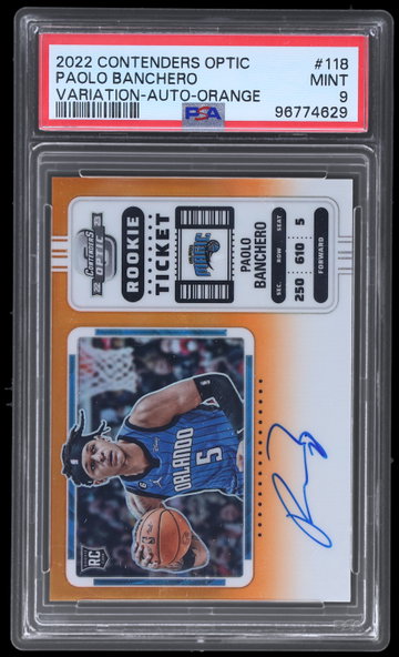 2022 Panini Contenders Optic Paolo Banchero Horizontal Variation Rookie Ticket Autograph Orange PSA 9 RC