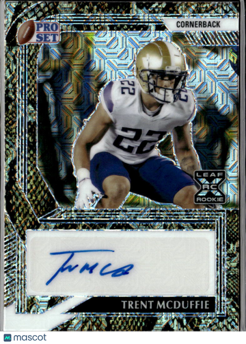 Trent McDuffie 2022 Leaf Pro Set RC Auto Silver Prism /5 Washington Huskies