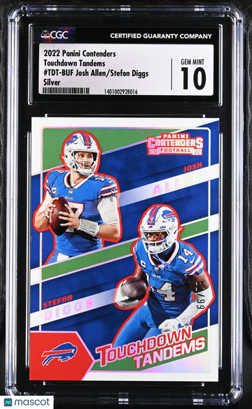 2022 Panini Contenders Josh Allen/Stefon Diggs #TDT-BUF Silver Touchdown Tandems CGC 10
