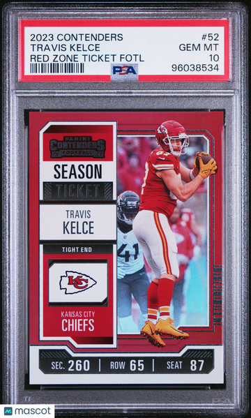 2023 Panini Contenders Travis Kelce #52 Red Zone Ticket Fotl PSA 10