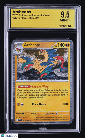 2025 Pokemon Scarlet & Violet White Flare Archeops Holo MBA 9.5 #51