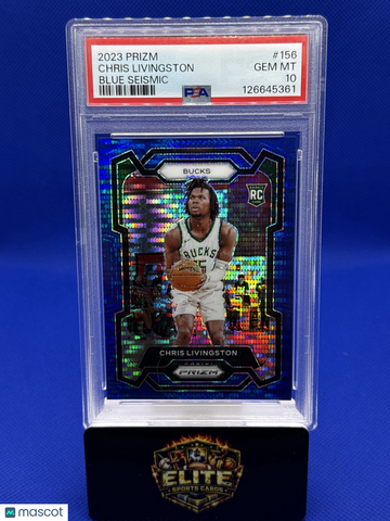 2023-24 Panini Prizm Chris Livingston #156 Prizms Blue Seismic SN RC PSA 10