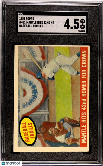 1959 Topps Mantle Hits 42nd HR #461 Baseball Thrills SGC 4.5
