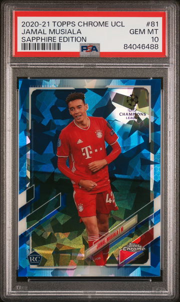 2020 TOPPS CHROME UEFA UCC SAPPHIRE JAMAL MUSIALA #81 RC ROOKIE PSA 10