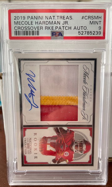 2019 Panini National Treasures Mecole Hardman Jr Crossover Rookie Patch Auto PSA 9 Mint