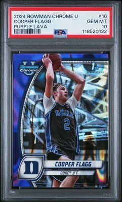 2024 BOWMAN CHROME UNIVERSITY PURPLE COOPER FLAGG LAVA #16 RC PSA 10