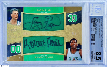 /5 BGS 8.5 Auto 10 Bird & Parish 2005-06 Exquisite Gold Game Used GW Dual Patch