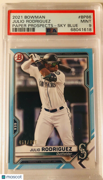 JULIO RODRIGUEZ 2021 Bowman Prospects #BP-86 SKY BLUE Parallel SP /499 PSA 9