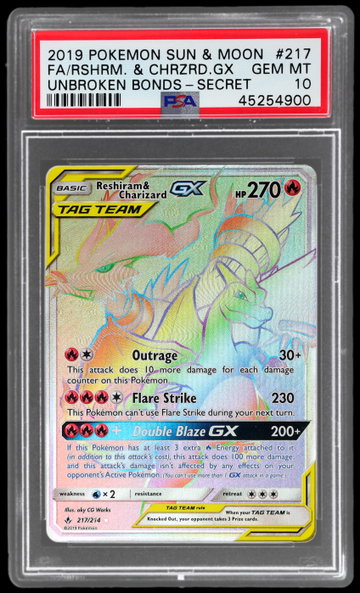2019 Pokemon Sun And Moon Unbroken Bonds Charizard Gx/reshiram PSA 10
