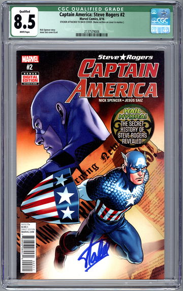 CAPTAIN AMERICA: STEVE ROGERS #2 CGC 8.5 *SIGNED BY STAN LEE* W/COA QUALIF 2016