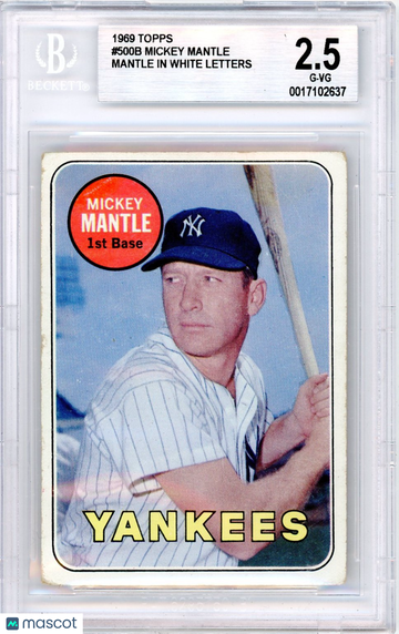 1969 Topps on card back UER no Topps copyright Mantle in white; Mickey Mantle WL #500B /Mantle BVG 2.5