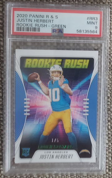 2020 Panini R&S Justin Herbert Rookie Rush Green 1/5 #RR3 PSA 9