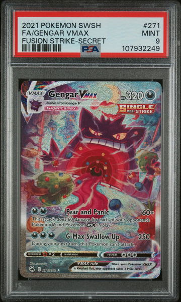 2021 Pokemon SWSH Fusion Strike Full Art Secret Gengar VMAX #271 PSA 9
