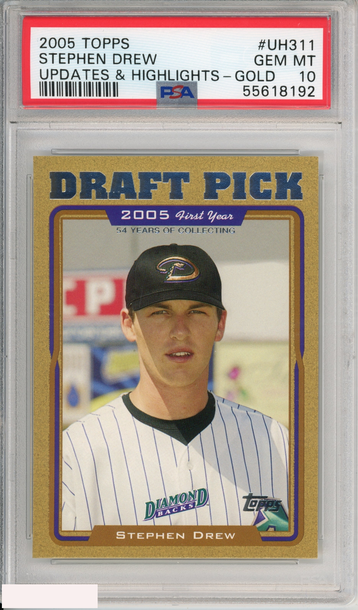 2005 TOPPS STEPHEN DREW UH311 UPDATES HIGHLIGHTS-GOLD 718 OF 2005 RC PSA 10