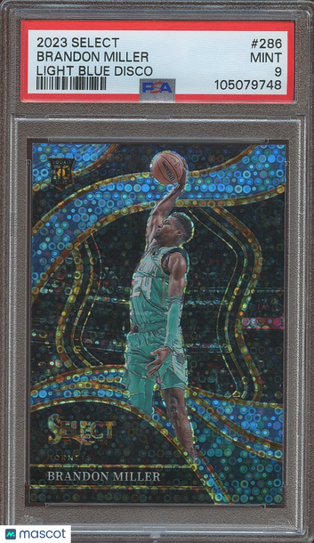 2023-24 Panini Select Brandon Miller #286 Light Blue Disco Prizm Parallel/Variety Rookie Base Set PSA 9