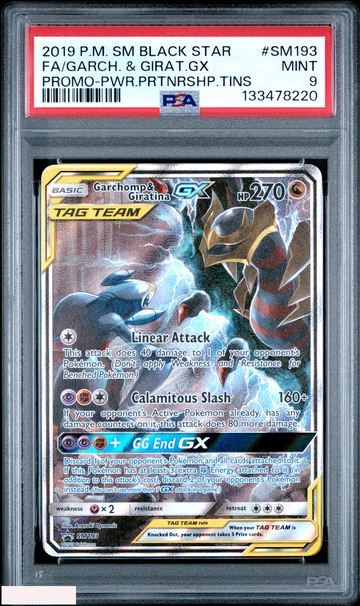 2019 POKEMON SM BSP FA GARCHOMP AND GIRATINA GX #SM193 PWR PRTNRSHP TINS PSA 9