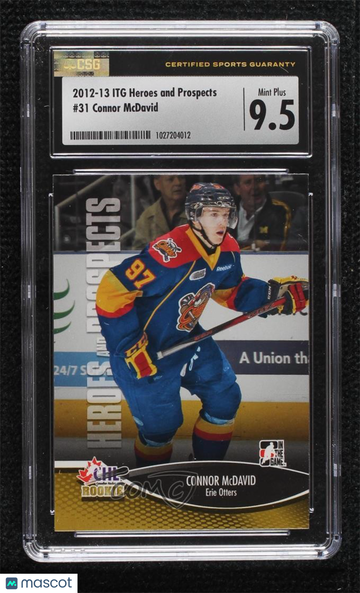 Connor McDavid 2012-13 In the Game Heroes & Prospects Rookie Base Trading Card CSG 9.5 Erie Otters