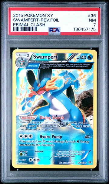 2015 Pokemon XY Primal Clash Reverse Holo Swampert #36 PSA 7