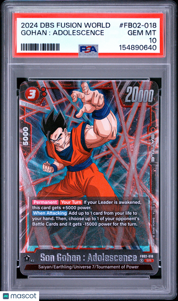 2024 Dragon Ball Super Card Game Fusion World Blazing Aura Gohan : Adolescence PSA 10 #FB02-018