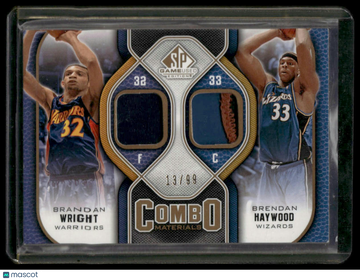 2009-10 SP Game Used Brendan Haywood / Brandan Wright #CP-HW Combo Materials Patches MEM,SN
