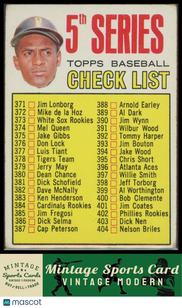 1967 Topps Checklist 371-457 - Roberto Clemente CL #361