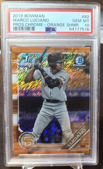 2019 Bowman Chrome Marco Luciano #82 Orange Shimmer 1st /25 Gem Mint PSA 10