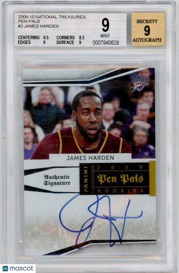 2009 Playoff National Treasures Pen Pals James Harden #3 BGS 9 Auto 9