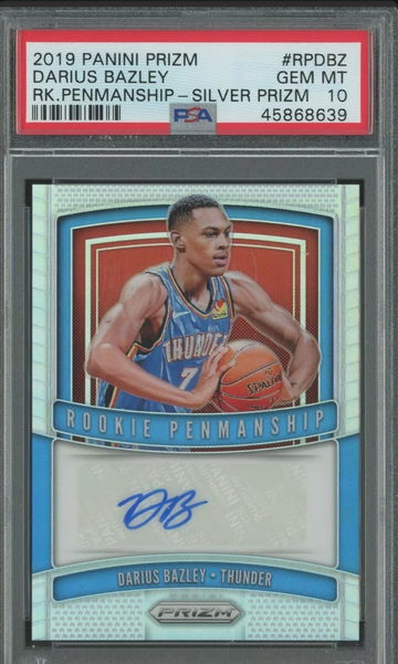 Darius Bazley 2019 Prizm Rookie Penmanship Silver Auto PSA 10