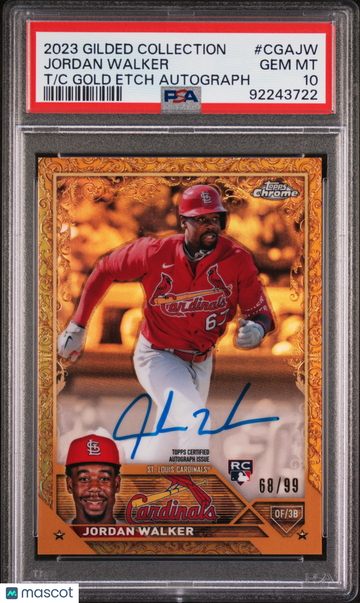 2023 Topps Gilded Collection Topps Chrome Gold Etch Autographs Jordan Walker #CGAJW 68/99 PSA 10 Auto