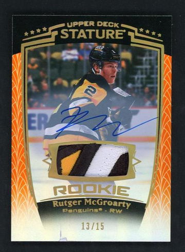 2024 Upper Deck Stature 39 Rutger McGroarty Premium Auto Orange Rookie /15 VG Penguins