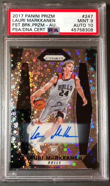 2017-18 Panini Prizm Lauri Markkanen Fast Break PSA 9 Auto 10