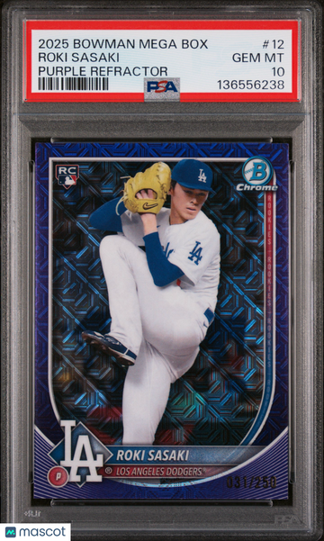 2025 Bowman Mega Box Chrome Roki Sasaki #12 Purple Refractor /250 PSA 10