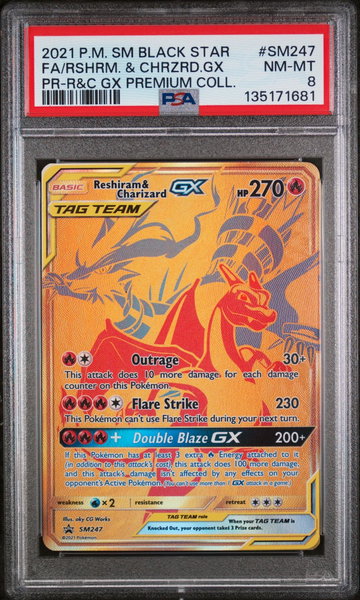 2021 Pokemon Sun and Moon Black Star Promo Premium Collection Charizard/Reshiram Gx #SM247 PSA 8