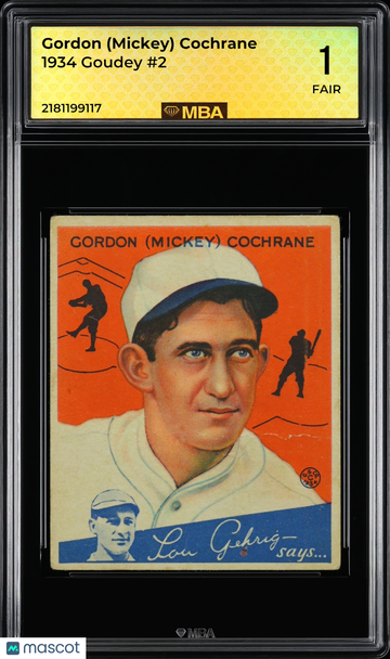 1934 Goudey Gordon (Mickey) Cochrane #2 MBA 1