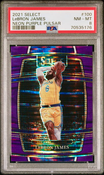 LEBRON JAMES 2021-22 Panini Select Concourse Purple Pulsar 2/5 FOTL PSA 8 NM-MT