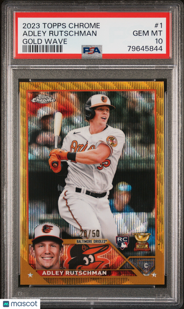 2023 Topps Chrome Adley Rutschman #1 Gold Wave Refractor /50 PSA 10