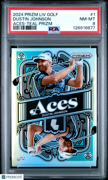 2024 Panini Prizm LIV Golf Aces Dustin Johnson #1 Teal PSA 8